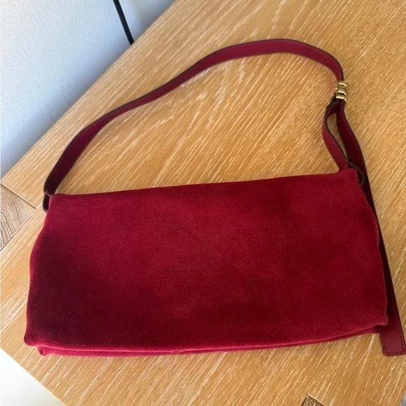 MADEWELL The Date Night Shoulder Bag, Red Suede Gold Hardware Like New with Tags - Picture 7 of 16